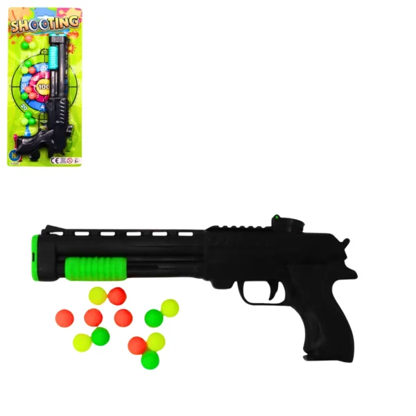 CARTE FUSIL 25 CM + 12 BALLES 2 COULEURS ASSORTIES