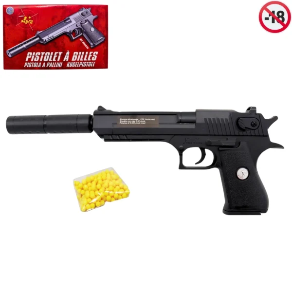 BOITE PISTOLET BILLES 23.5CM + SILENCIEUX +18ANS