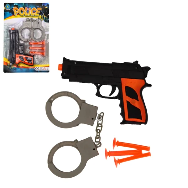 CARTE PISTOLET FLECHES POLICE 15CM + MENOTTES